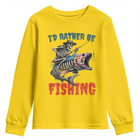 Funny Skeleton Fish Youth Sweatshirt Id Rather Be Fishing Bass Fisherman Halloween - Wonder Print Shop