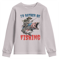 Funny Skeleton Fish Youth Sweatshirt Id Rather Be Fishing Bass Fisherman Halloween - Wonder Print Shop