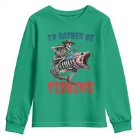 Funny Skeleton Fish Youth Sweatshirt Id Rather Be Fishing Bass Fisherman Halloween - Wonder Print Shop