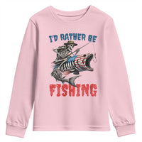 Funny Skeleton Fish Youth Sweatshirt Id Rather Be Fishing Bass Fisherman Halloween - Wonder Print Shop