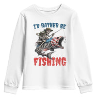 Funny Skeleton Fish Youth Sweatshirt Id Rather Be Fishing Bass Fisherman Halloween - Wonder Print Shop