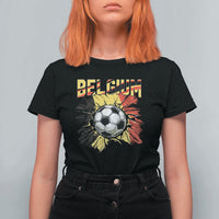 Belgium Belgian Flag Souvenir Belgie T Shirt For Women Game Day Soccer Fans Football