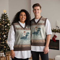 Leave Me A Loon Vintage Lake Bird V-Neck Knit Sweater Vest Funny Loon Pun Nature Bird Lovers