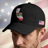 California Republic Cali Map Flag Distressed Style Baseball Cap