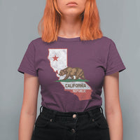 California Republic Cali Map Flag Distressed Style T Shirt For Women