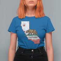 California Republic Cali Map Flag Distressed Style T Shirt For Women