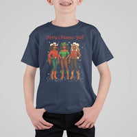 Black African American Cowgirl Christmas T Shirt For Kid Retro Western Howdy - Wonder Print Shop