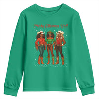 Black African American Cowgirl Christmas Youth Sweatshirt Retro Western Howdy - Wonder Print Shop
