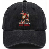 Cowboy Santa Christmas Washed Cotton Baseball Cap Funny Western Xmas