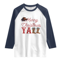 Western Cowboy Howdy Raglan Shirt Merry Christmas Yall Cowgirl Boots Hat - Wonder Print Shop