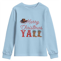 Western Cowboy Howdy Youth Sweatshirt Merry Christmas Yall Cowgirl Boots Hat - Wonder Print Shop