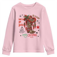 Let Us Go Girls Youth Sweatshirt Christmas Cowgirl Boots - Wonder Print Shop