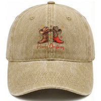 Howdy Christmas Washed Cotton Baseball Cap Western Cowboy Boots Country