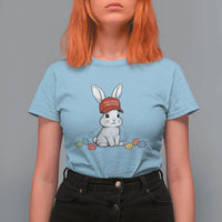 Funny Easter Bunny Wearing Hat American T Shirt For Women