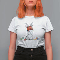 Funny Easter Bunny Wearing Hat American T Shirt For Women