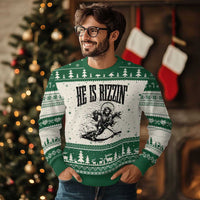 Funny Jesus Hockey Ugly Christmas Sweater He Is Rizzin'