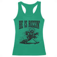 Funny Jesus Hockey Racerback Tank Top He Is Rizzin'