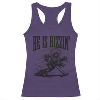 Funny Jesus Hockey Racerback Tank Top He Is Rizzin'