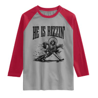 Funny Jesus Hockey Raglan Shirt He Is Rizzin'