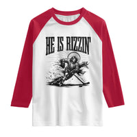 Funny Jesus Hockey Raglan Shirt He Is Rizzin'