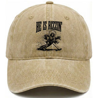 Funny Jesus Hockey Washed Cotton Baseball Cap He Is Rizzin'