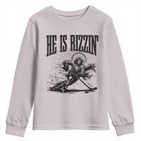 Funny Jesus Hockey Youth Sweatshirt He Is Rizzin'