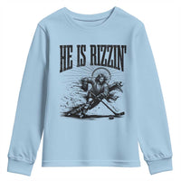 Funny Jesus Hockey Youth Sweatshirt He Is Rizzin'