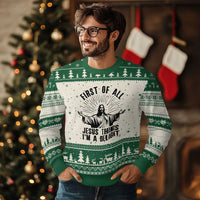 First of All Jesus Thinks I'm A Delight Ugly Christmas Sweater Funny Jesus Christian
