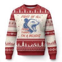First of All Jesus Thinks I'm A Delight Ugly Christmas Sweater Funny Opossum Christian