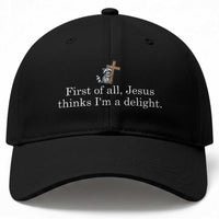 Jesus Thinks I'm A Delight Baseball Cap Funny Christian Raccoon Sarcastic