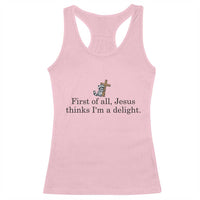 Funny Christian Raccoon Racerback Tank Top Sarcastic Jesus Thinks I'm A Delight