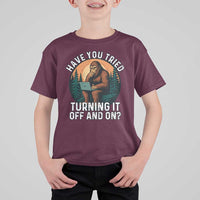 Funny Bigfoot Tech Support T Shirt For Kid Have You Tried Turning It Off And On Sasquatsch Computer - Wonder Print Shop