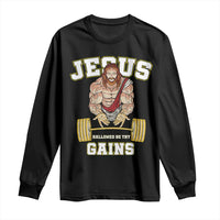 Funny Jesus Gym Long Sleeve Shirt Hallowed Be Thy Gains - Wonder Print Shop