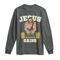 Funny Jesus Gym Long Sleeve Shirt Hallowed Be Thy Gains - Wonder Print Shop