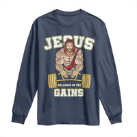 Funny Jesus Gym Long Sleeve Shirt Hallowed Be Thy Gains - Wonder Print Shop