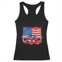 Pilot Airplane Patriotic American Flag Plane Aviation Racerback Tank Top - Wonder Print Shop