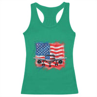 Pilot Airplane Patriotic American Flag Plane Aviation Racerback Tank Top - Wonder Print Shop
