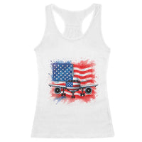Pilot Airplane Patriotic American Flag Plane Aviation Racerback Tank Top - Wonder Print Shop