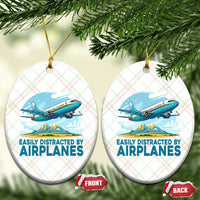 Funny Pilot Aviation Ceramic Ornament Easily Distracted By Airplanes Lover - Wonder Print Shop