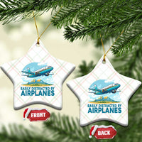 Funny Pilot Aviation Ceramic Ornament Easily Distracted By Airplanes Lover - Wonder Print Shop