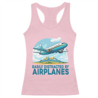Funny Pilot Aviation Racerback Tank Top Easily Distracted By Airplanes Lover - Wonder Print Shop