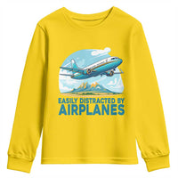 Funny Pilot Aviation Youth Sweatshirt Easily Distracted By Airplanes Lover - Wonder Print Shop
