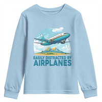 Funny Pilot Aviation Youth Sweatshirt Easily Distracted By Airplanes Lover - Wonder Print Shop