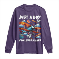 Funny Pilot Airplane Lovers Long Sleeve Shirt Just A Boy Who Loves Planes - Wonder Print Shop