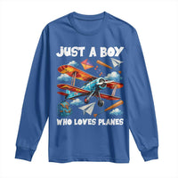 Funny Pilot Airplane Lovers Long Sleeve Shirt Just A Boy Who Loves Planes - Wonder Print Shop
