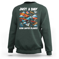 Funny Pilot Airplane Lovers Sweatshirt Just A Boy Who Loves Planes - Wonder Print Shop