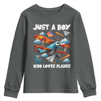 Funny Pilot Airplane Lovers Youth Sweatshirt Just A Boy Who Loves Planes - Wonder Print Shop