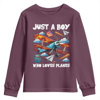 Funny Pilot Airplane Lovers Youth Sweatshirt Just A Boy Who Loves Planes - Wonder Print Shop