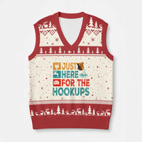RV Camping Caravan Motorhome V-Neck Knit Sweater Vest Just Here For The Hookups - Wonder Print Shop