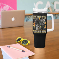 Hide Your Wife The Alpha is Here Tumbler With Handle Cringe Werewolf Alpha Meme Humor